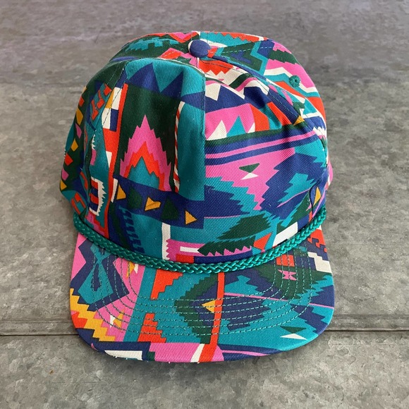 Vintage Other - Vintage Multicolor Tribal Geometric Aztec Retro Rope Snapback Trucker Hat NWOT